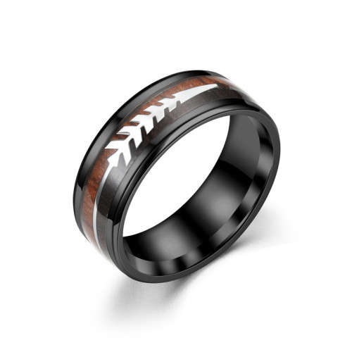 Mens Titanium Wood Arrow Design Wedding Band. Ring Size 6,7,8,9,10,11,12,13